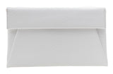 White Faux Croc Envelop Crossbody Clutch Purse with Detachable Chain