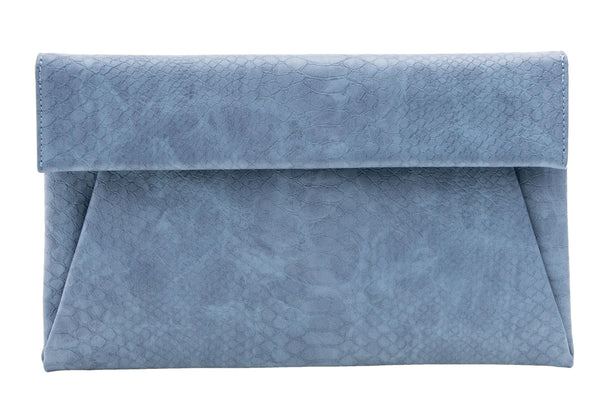 Blue Faux Croc Envelop Crossbody Clutch Purse with Detachable Chain
