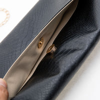 Black Faux Croc Envelop Crossbody Clutch Purse with Detachable Chain