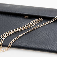 Black Faux Croc Envelop Crossbody Clutch Purse with Detachable Chain