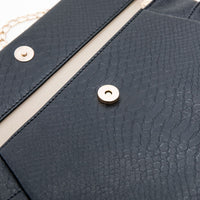 Black Faux Croc Envelop Crossbody Clutch Purse with Detachable Chain