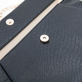 Black Faux Croc Envelop Crossbody Clutch Purse with Detachable Chain