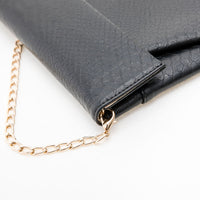 Black Faux Croc Envelop Crossbody Clutch Purse with Detachable Chain