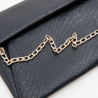 Black Faux Croc Envelop Crossbody Clutch Purse with Detachable Chain