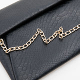 Black Faux Croc Envelop Crossbody Clutch Purse with Detachable Chain