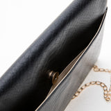 Black Faux Croc Envelop Crossbody Clutch Purse with Detachable Chain